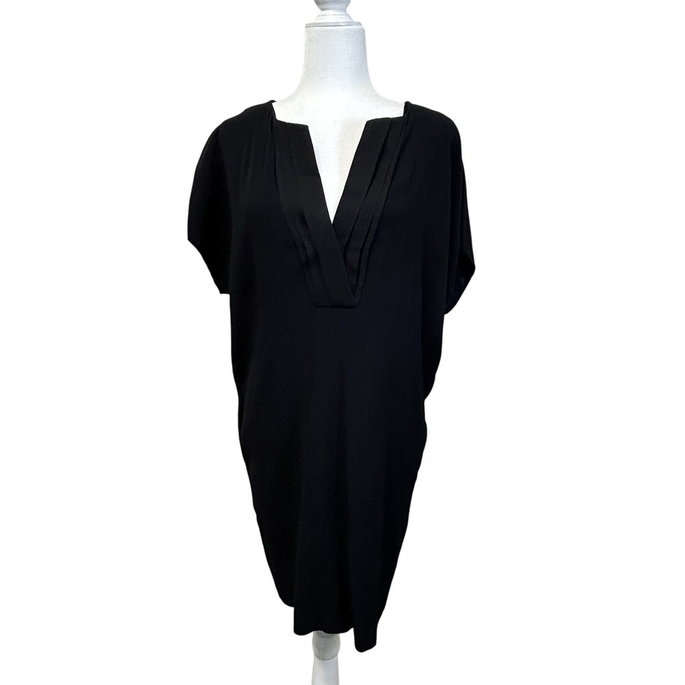 Vince Pleat Front Black Mini Dress‎ Crepe Popover Viscose Silk Dress Size Medium